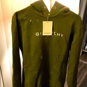 Brand New Army Green Givenchy Distressed Hoodie.